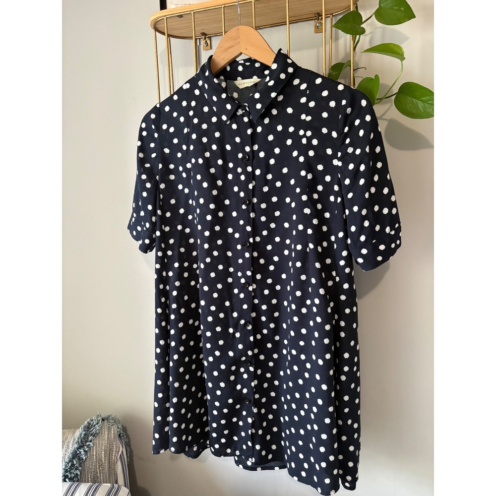 Anthropologie 11.1 Tylho Navy Polka Dot Button Front Tunic - Sz. S